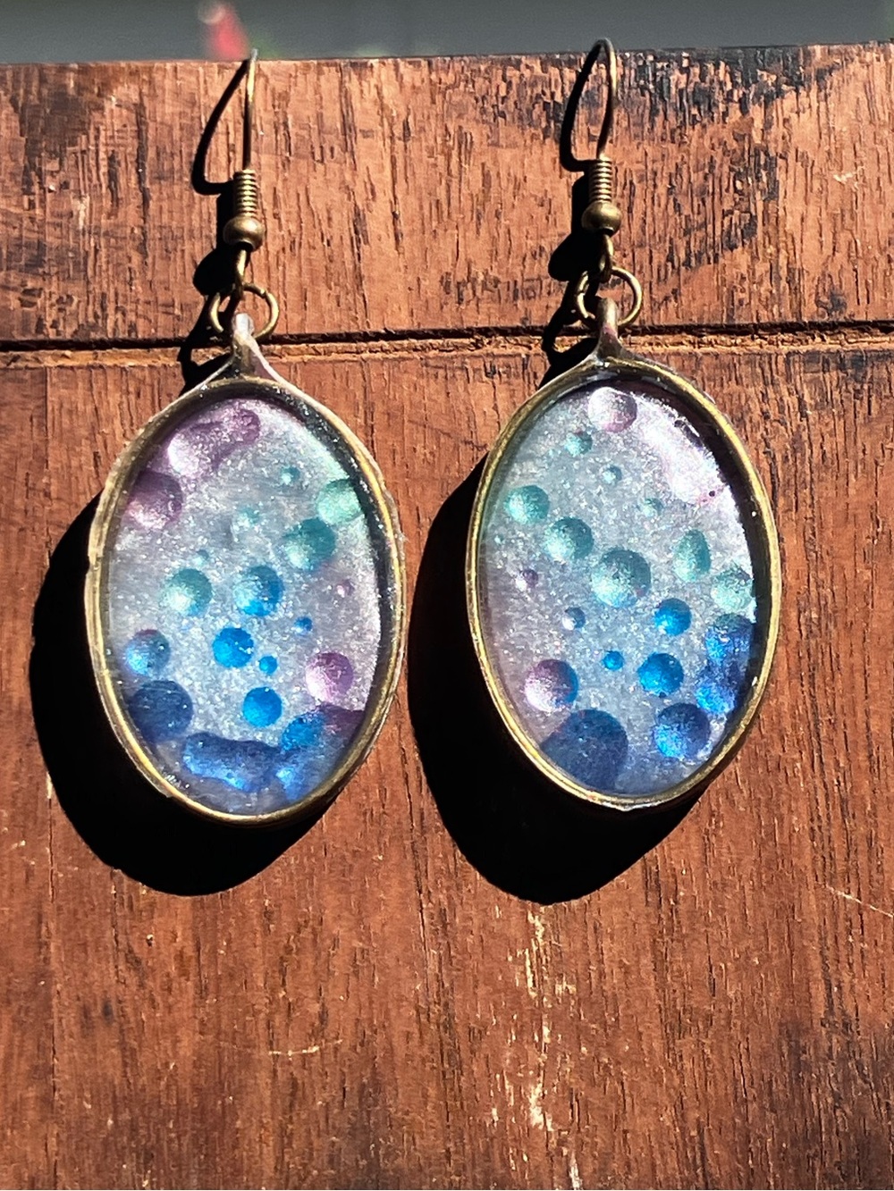 Multicolor bubble/rain drops oval dangle earrings